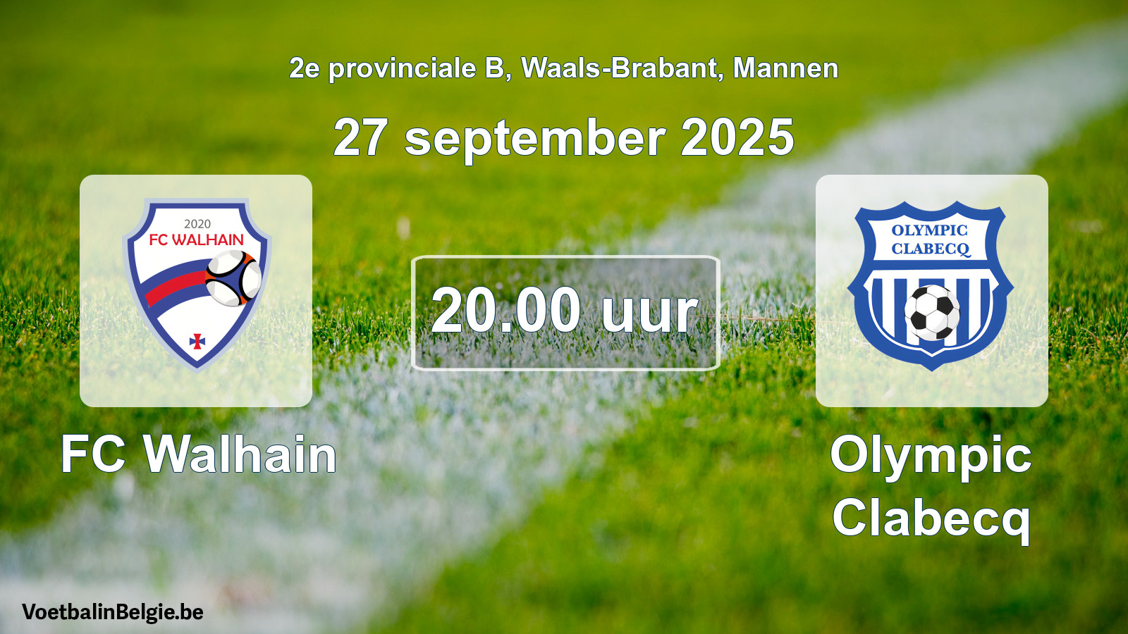 Scheduled match men football: FC Walhain - Olympic Clabecq (27 September 2025)