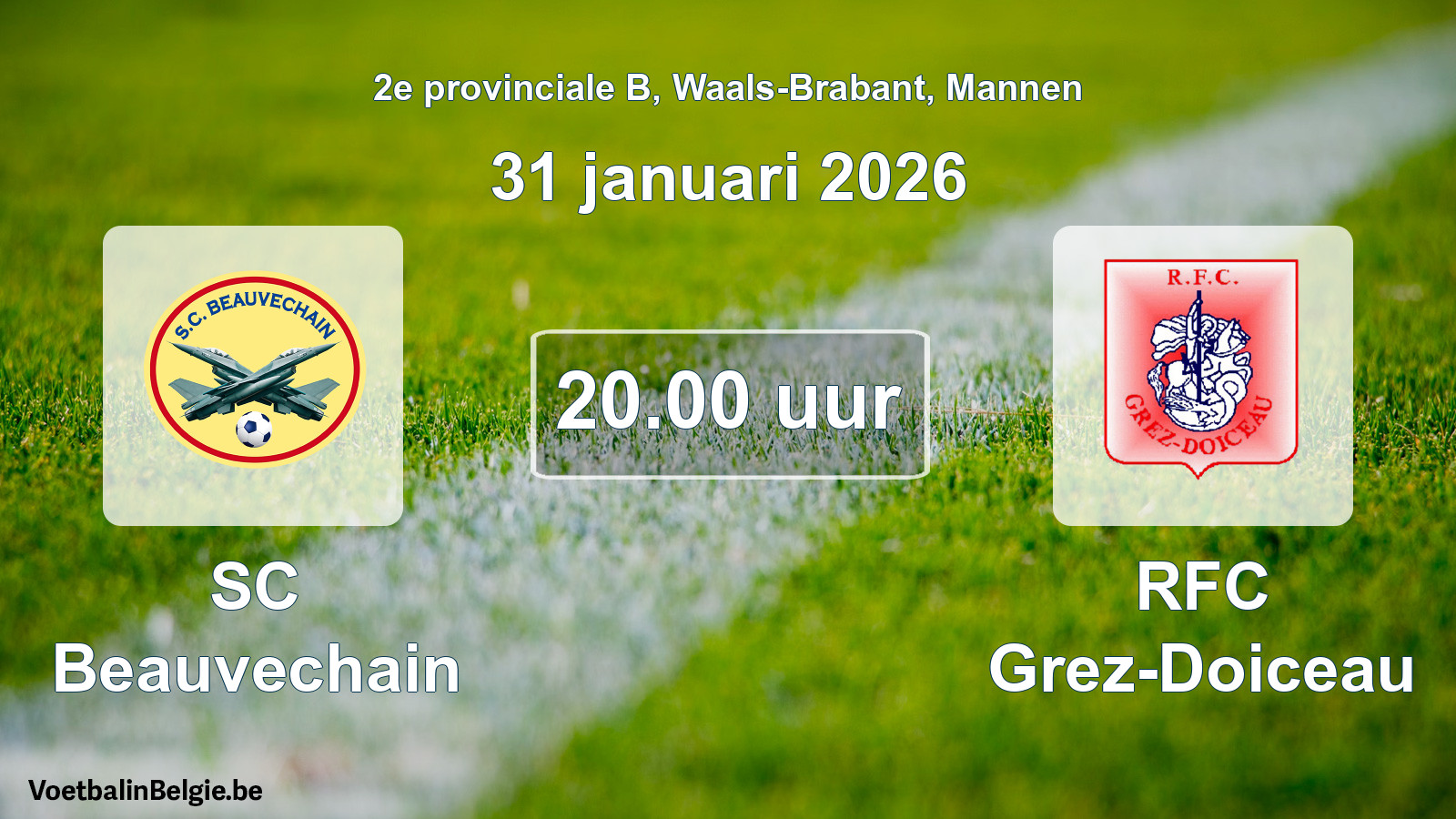 Scheduled match men football: SC Beauvechain - RFC Grez-Doiceau (31 January 2026)
