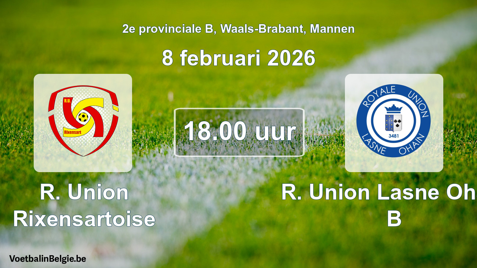 Scheduled match men football: R. Union Rixensartoise - R. Union Lasne Ohain B (8 February 2026)