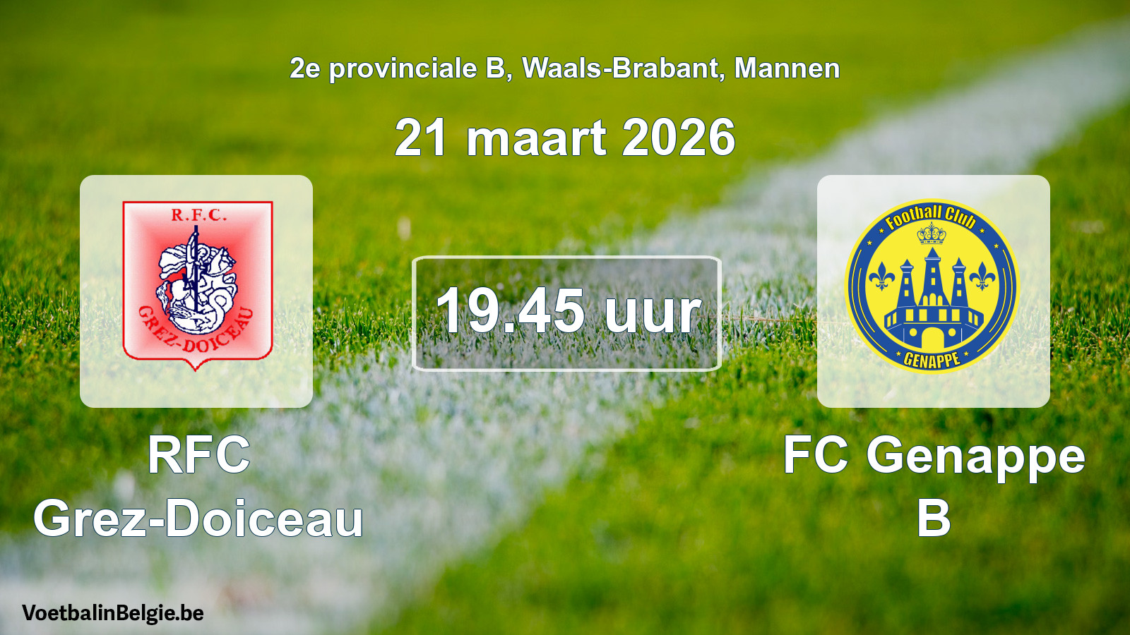 Scheduled match men football: RFC Grez-Doiceau - FC Genappe B (21 March 2026)