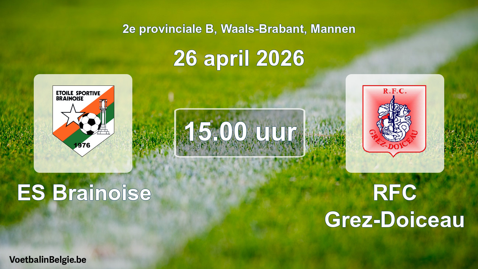 Match prévu football hommes: ES Brainoise - RFC Grez-Doiceau (26 avril 2026)