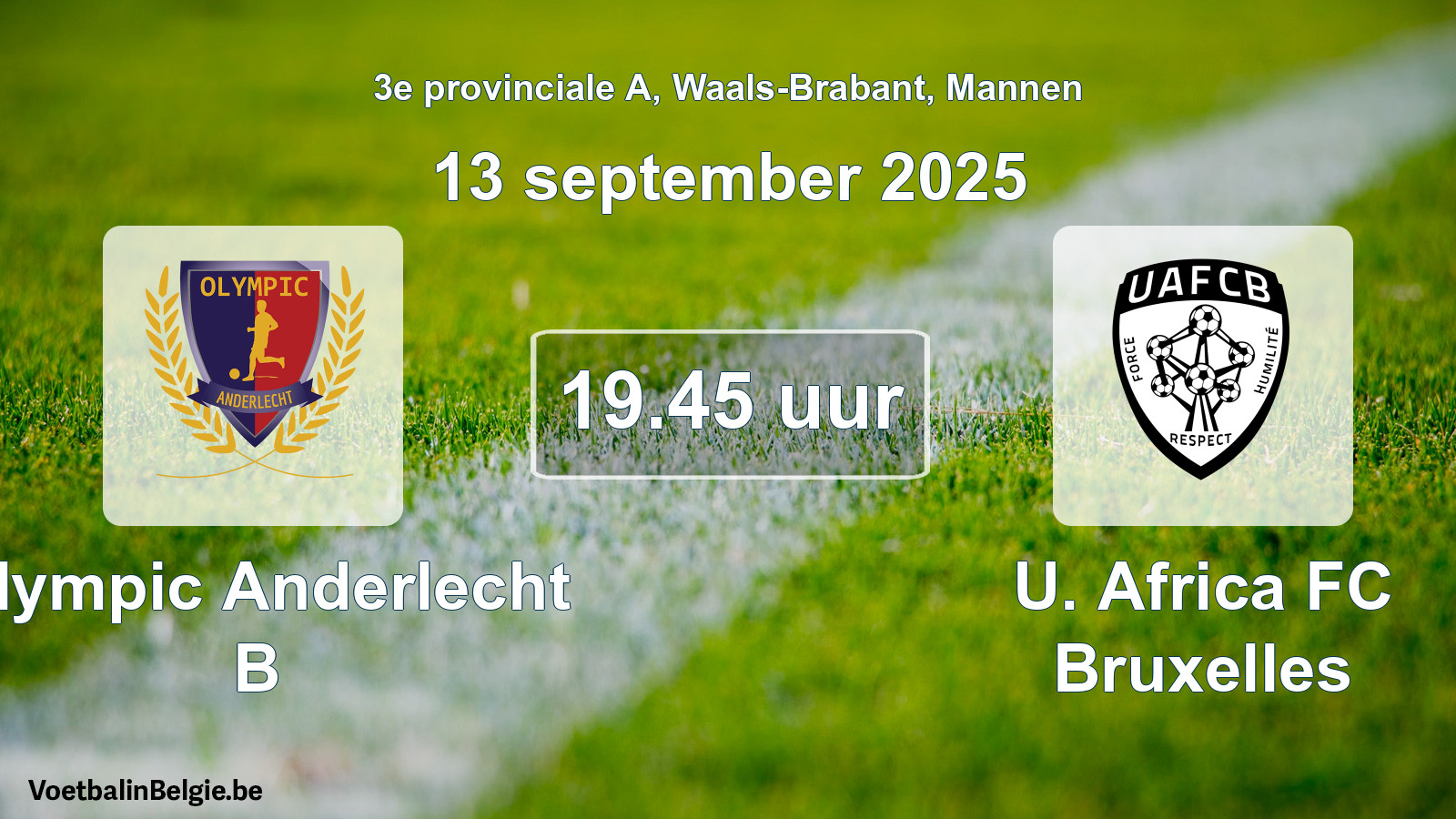 Scheduled match men football: Olympic Anderlecht B - U. Africa FC Bruxelles (13 September 2025)