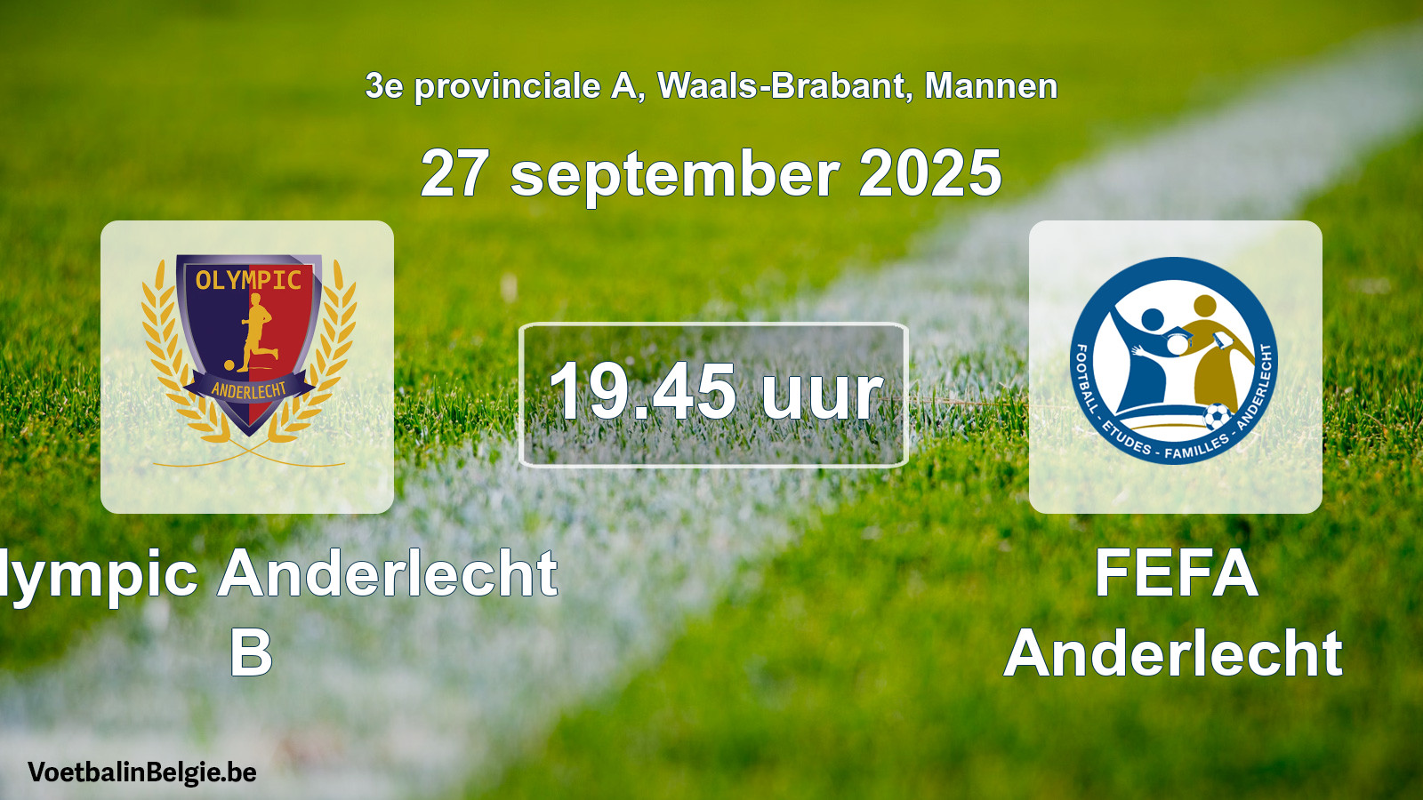 Scheduled match men football: Olympic Anderlecht B - FEFA Anderlecht (27 September 2025)