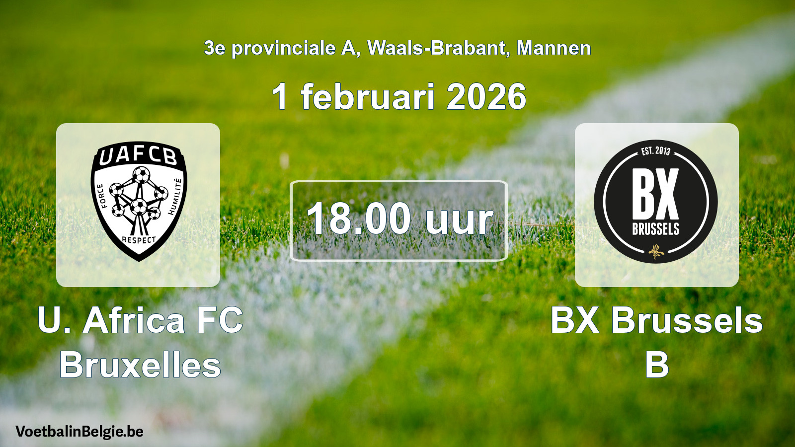 Scheduled match men football: U. Africa FC Bruxelles - BX Brussels B (1 February 2026)