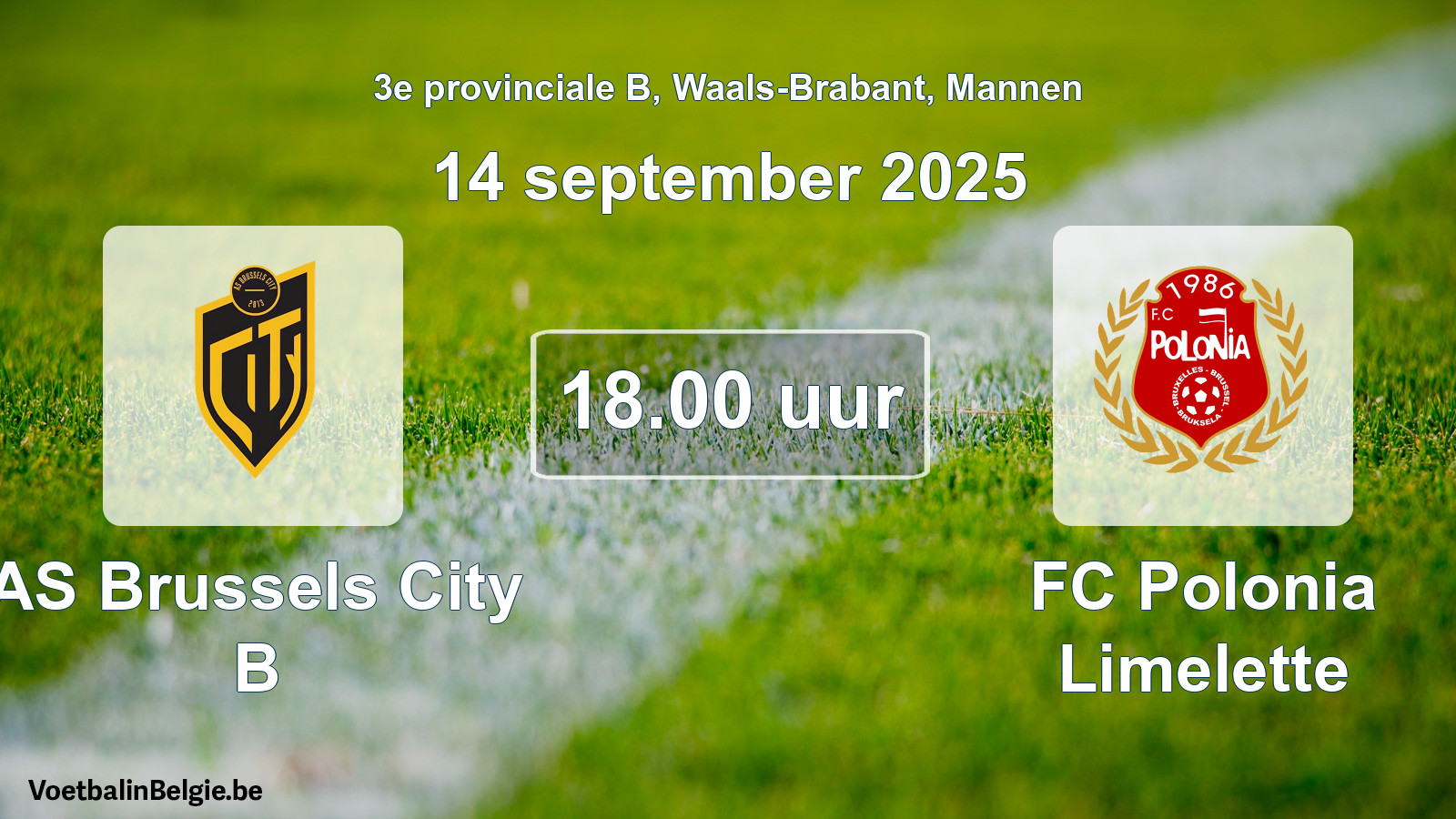 Geplande wedstrijd mannenvoetbal: AS Brussels City B - FC Polonia Limelette (14 september 2025)