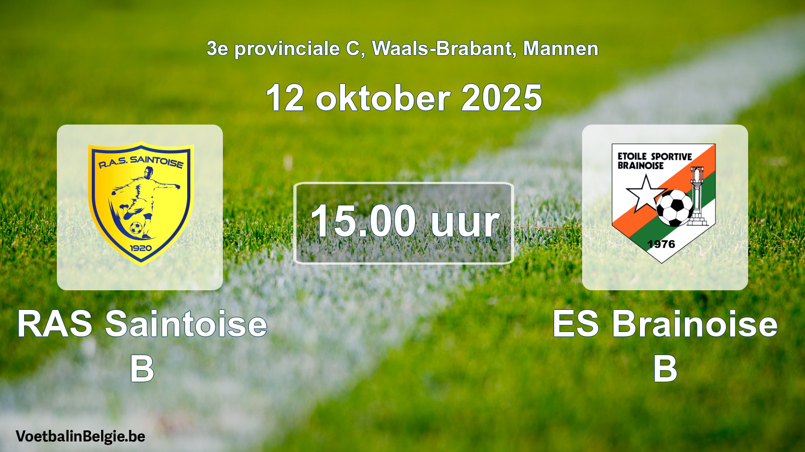 Geplande wedstrijd mannenvoetbal: RAS Saintoise B - ES Brainoise B (12 oktober 2025)
