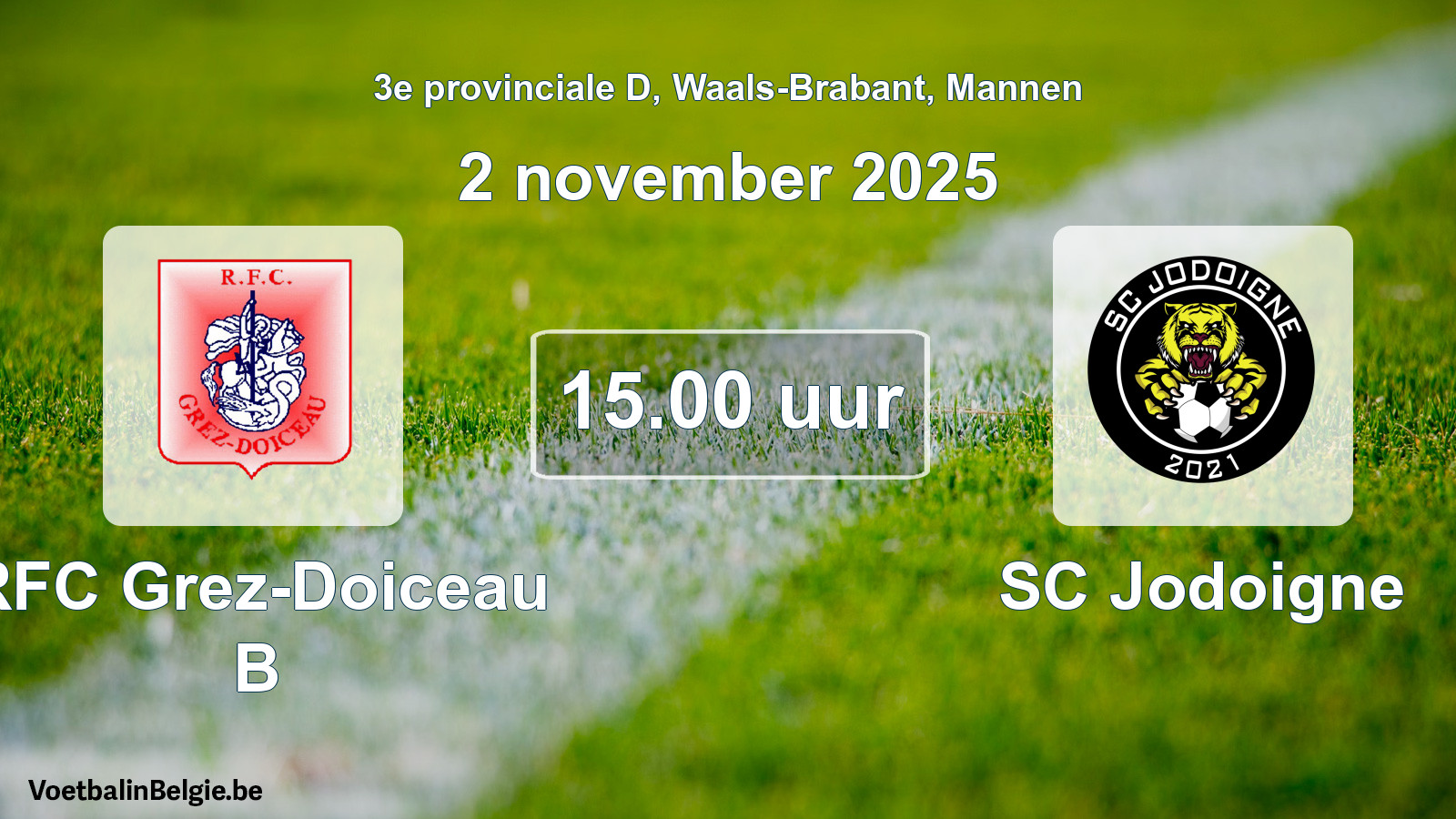 Scheduled match men football: RFC Grez-Doiceau B - SC Jodoigne (2 November 2025)