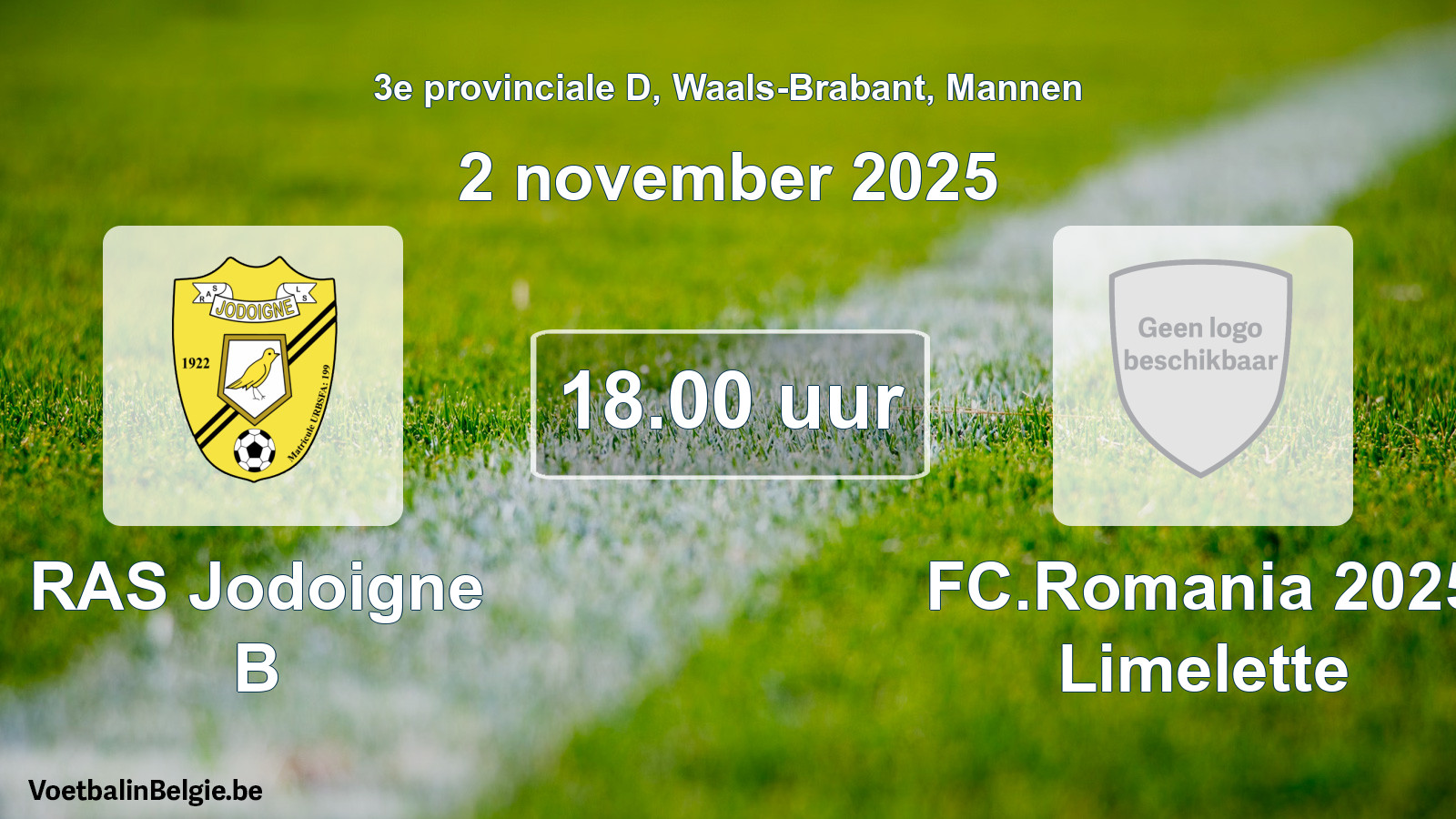 Scheduled match men football: RAS Jodoigne B - FC.Romania 2025 Limelette (2 November 2025)