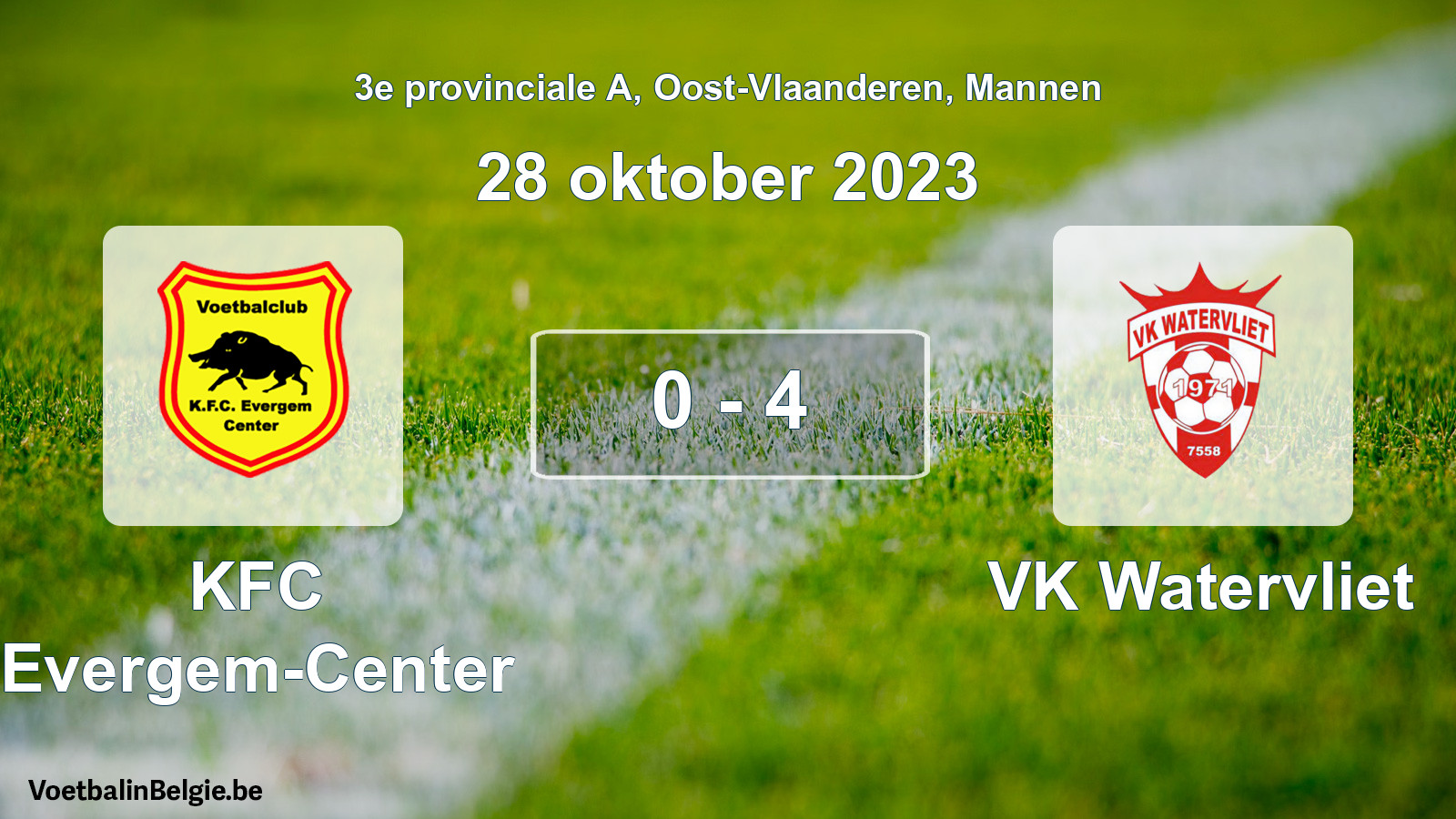 Gespeelde wedstrijd mannenvoetbal: KFC Evergem-Center - VK Watervliet 0 - 4 (28 oktober 2023)
