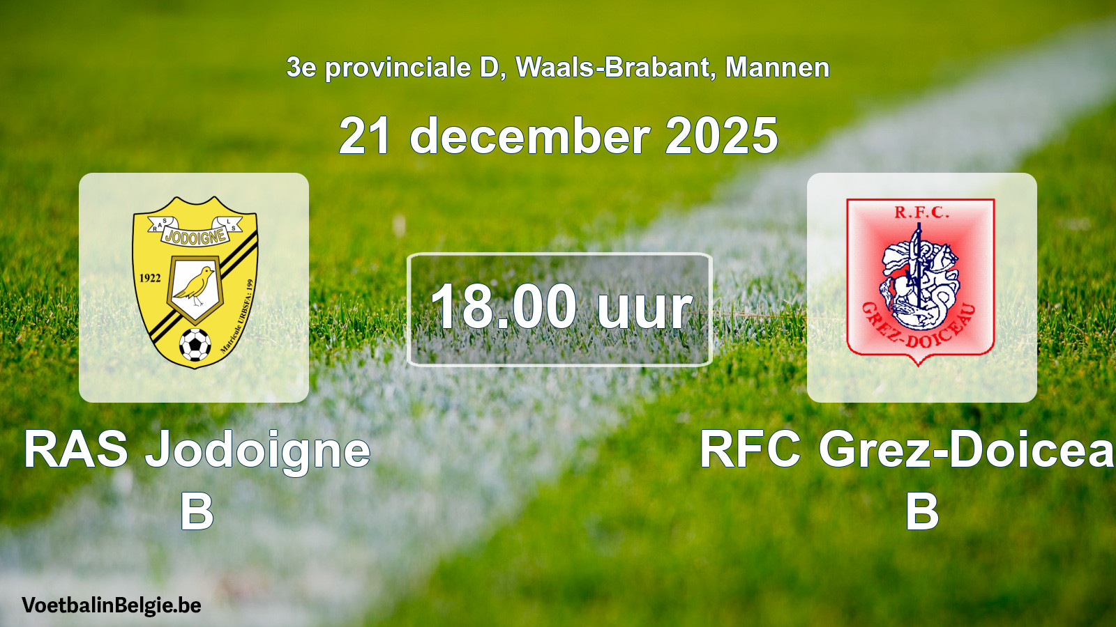 Scheduled match men football: RAS Jodoigne B - RFC Grez-Doiceau B (21 December 2025)