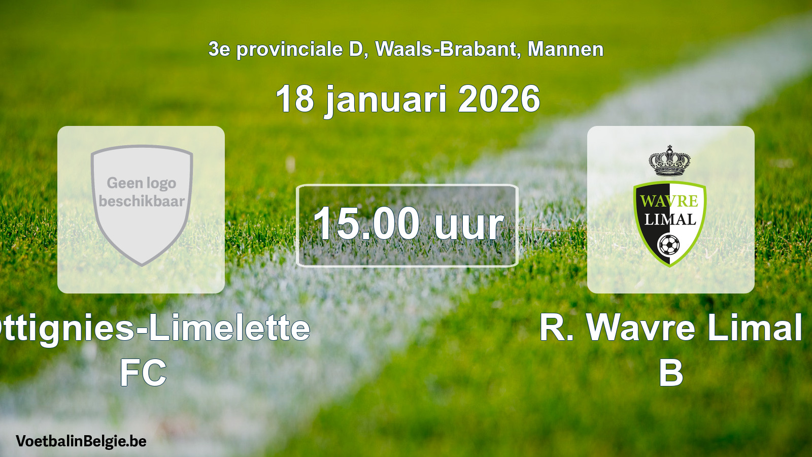Scheduled match men football: Ottignies-Limelette FC - R. Wavre Limal B (18 January 2026)