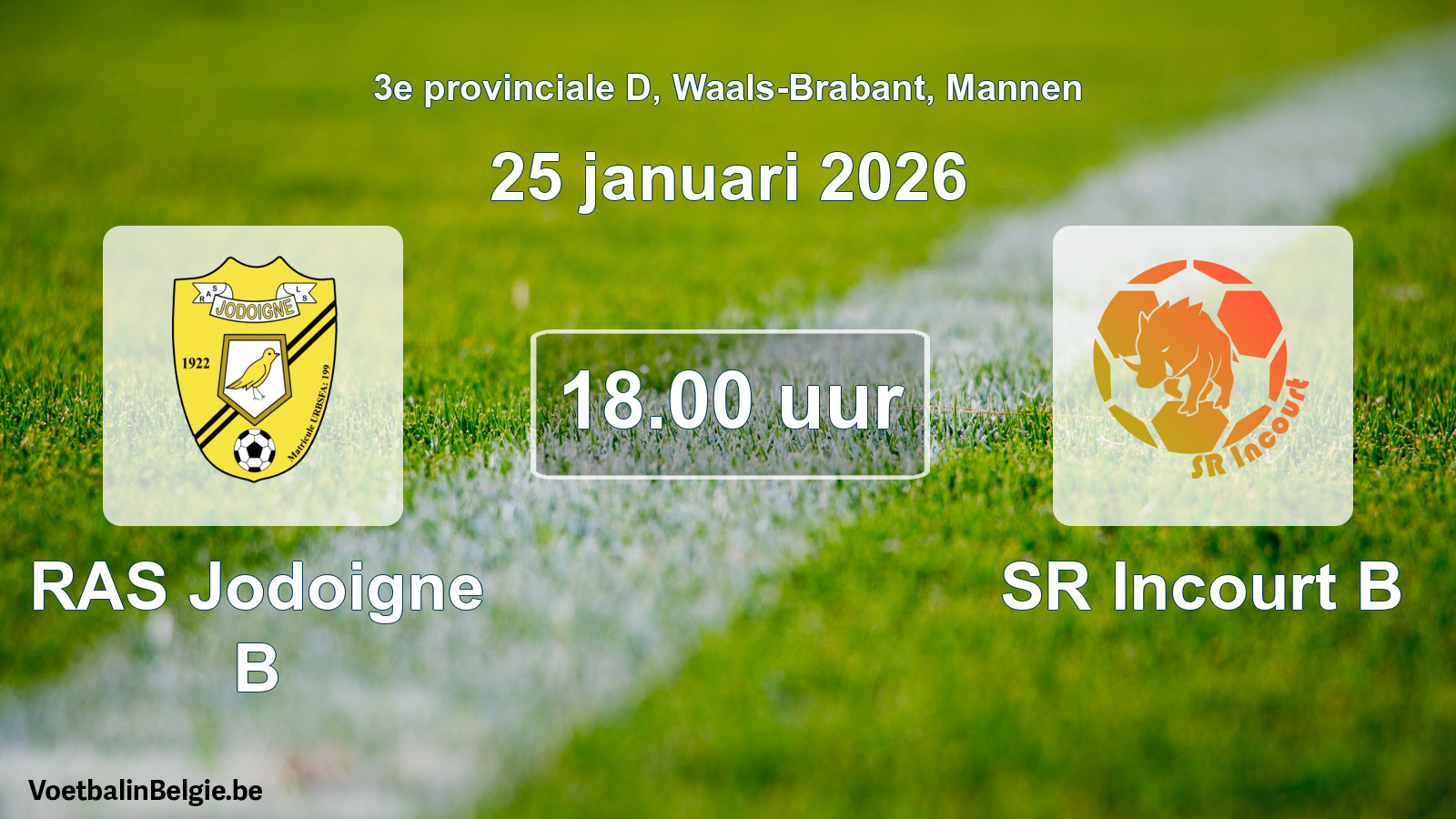 Geplantes Spiel männer-Fußball: RAS Jodoigne B - SR Incourt B (25 Januar 2026)