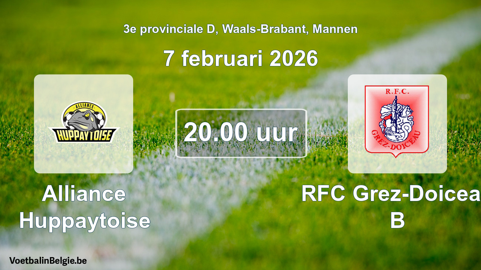 Scheduled match men football: Alliance Huppaytoise - RFC Grez-Doiceau B (7 February 2026)