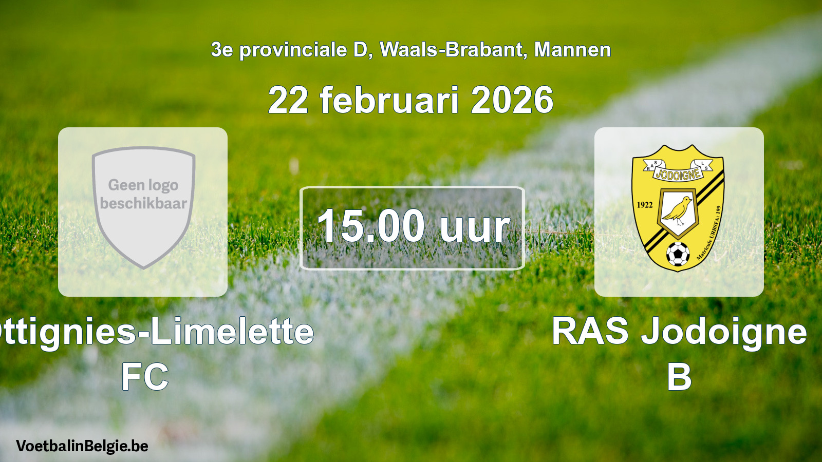 Scheduled match men football: Ottignies-Limelette FC - RAS Jodoigne B (22 February 2026)