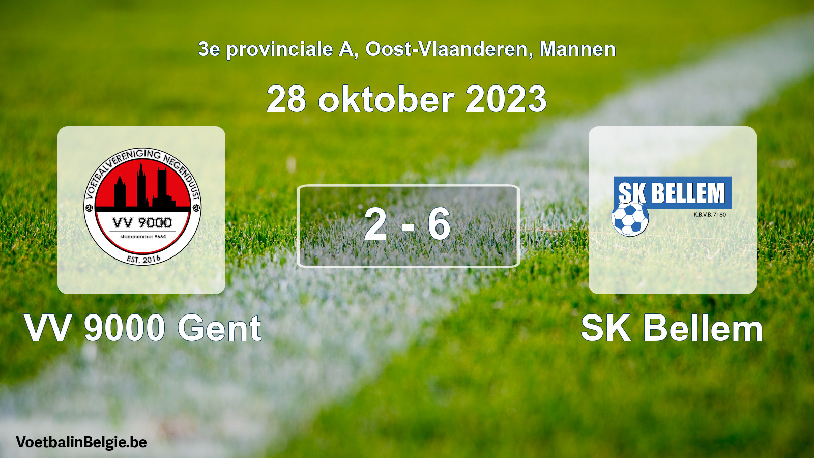 Gespeelde wedstrijd mannenvoetbal: VV 9000 Gent - SK Bellem 2 - 6 (28 oktober 2023)
