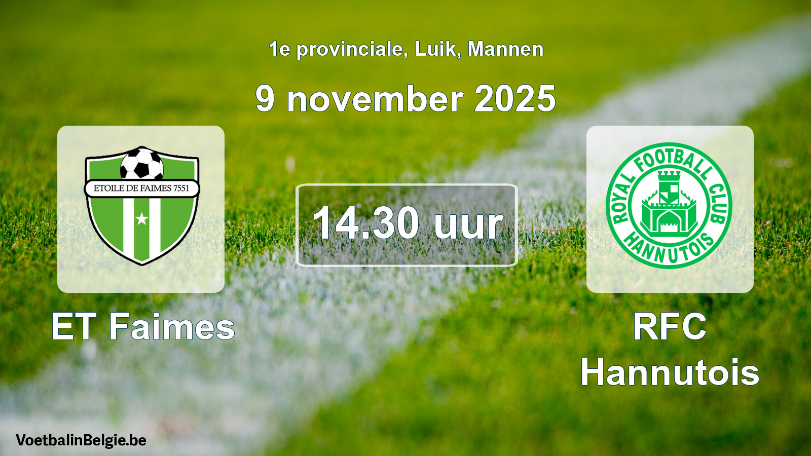 Match prévu football hommes: ET Faimes - RFC Hannutois (9 novembre 2025)