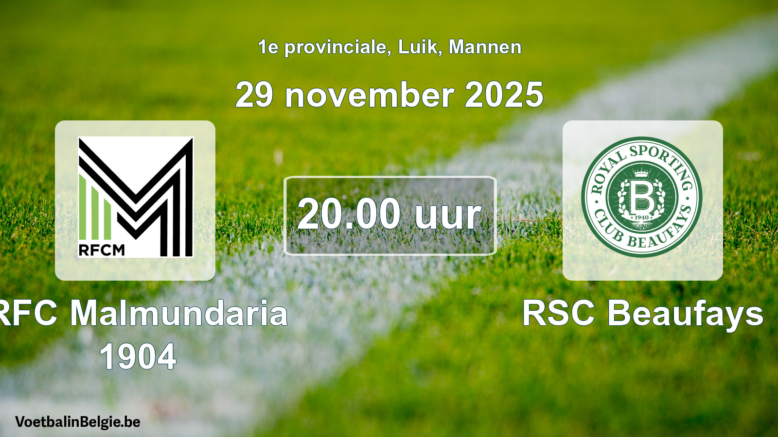 Geplande wedstrijd mannenvoetbal: RFC Malmundaria 1904 - RSC Beaufays (29 november 2025)