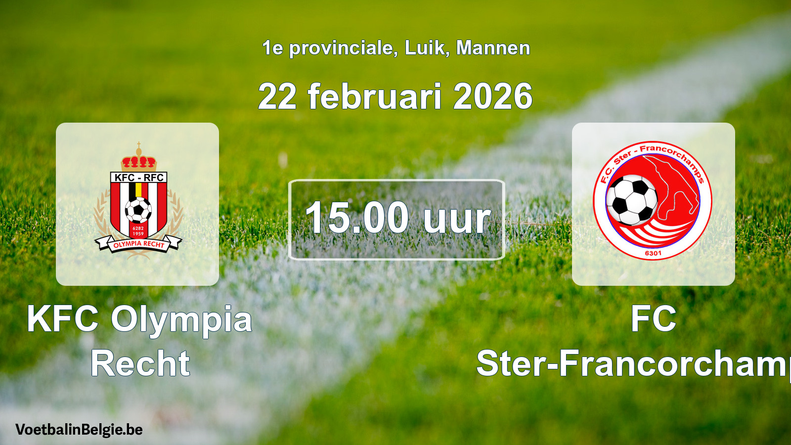 Scheduled match men football: KFC Olympia Recht - FC Ster-Francorchamps (22 February 2026)