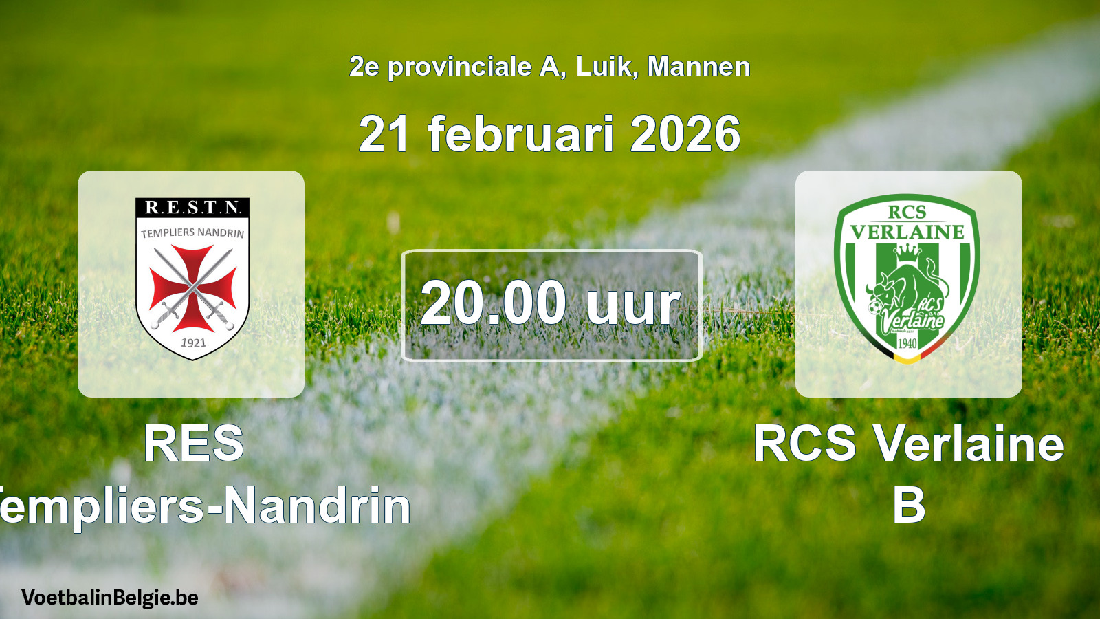 Match prévu football hommes: RES Templiers-Nandrin - RCS Verlaine B (21 février 2026)
