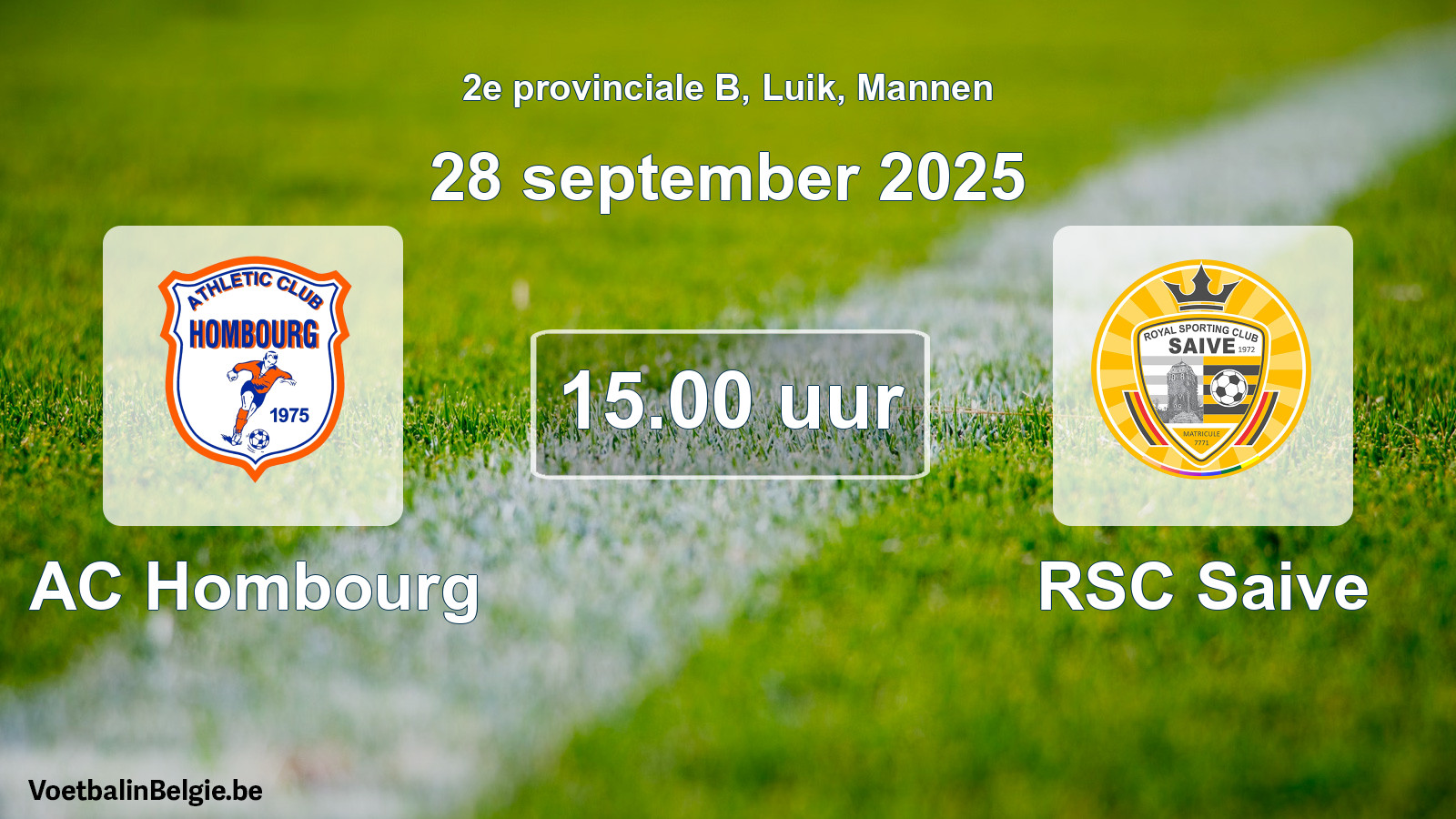 Match prévu football hommes: AC Hombourg - RSC Saive (28 septembre 2025)