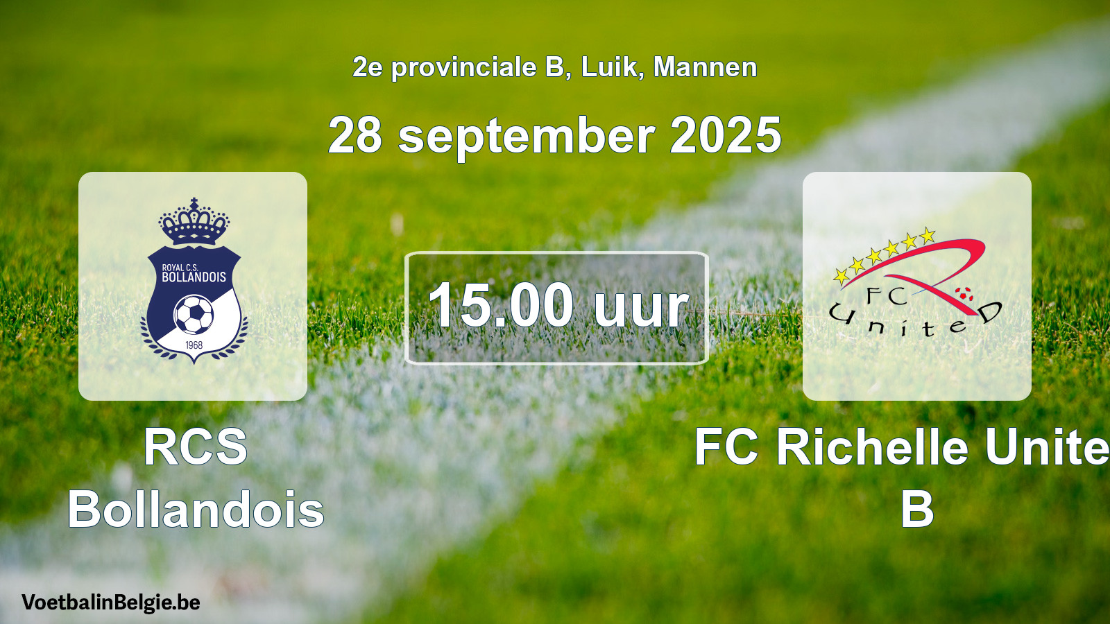 Match prévu football hommes: RCS Bollandois - FC Richelle United B (28 septembre 2025)
