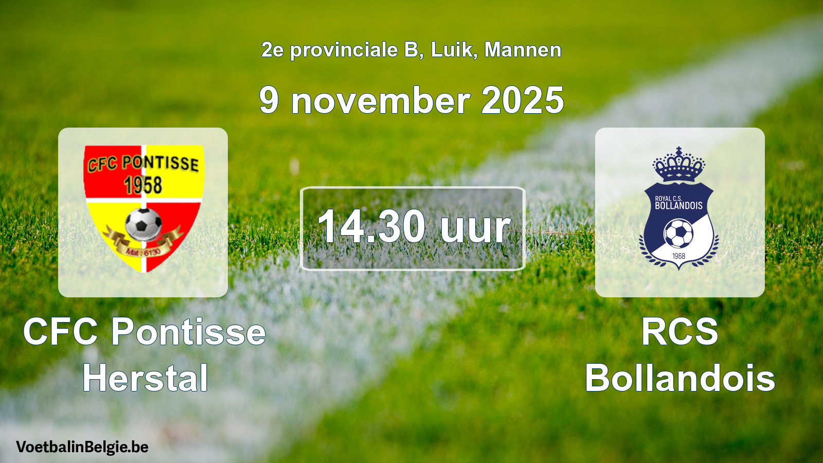 Scheduled match men football: CFC Pontisse Herstal - RCS Bollandois (9 November 2025)