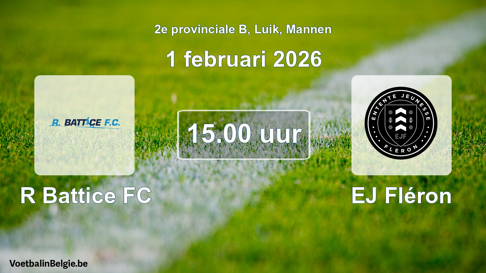Match prévu football hommes: R Battice FC - EJ Fléron (1 février 2026)