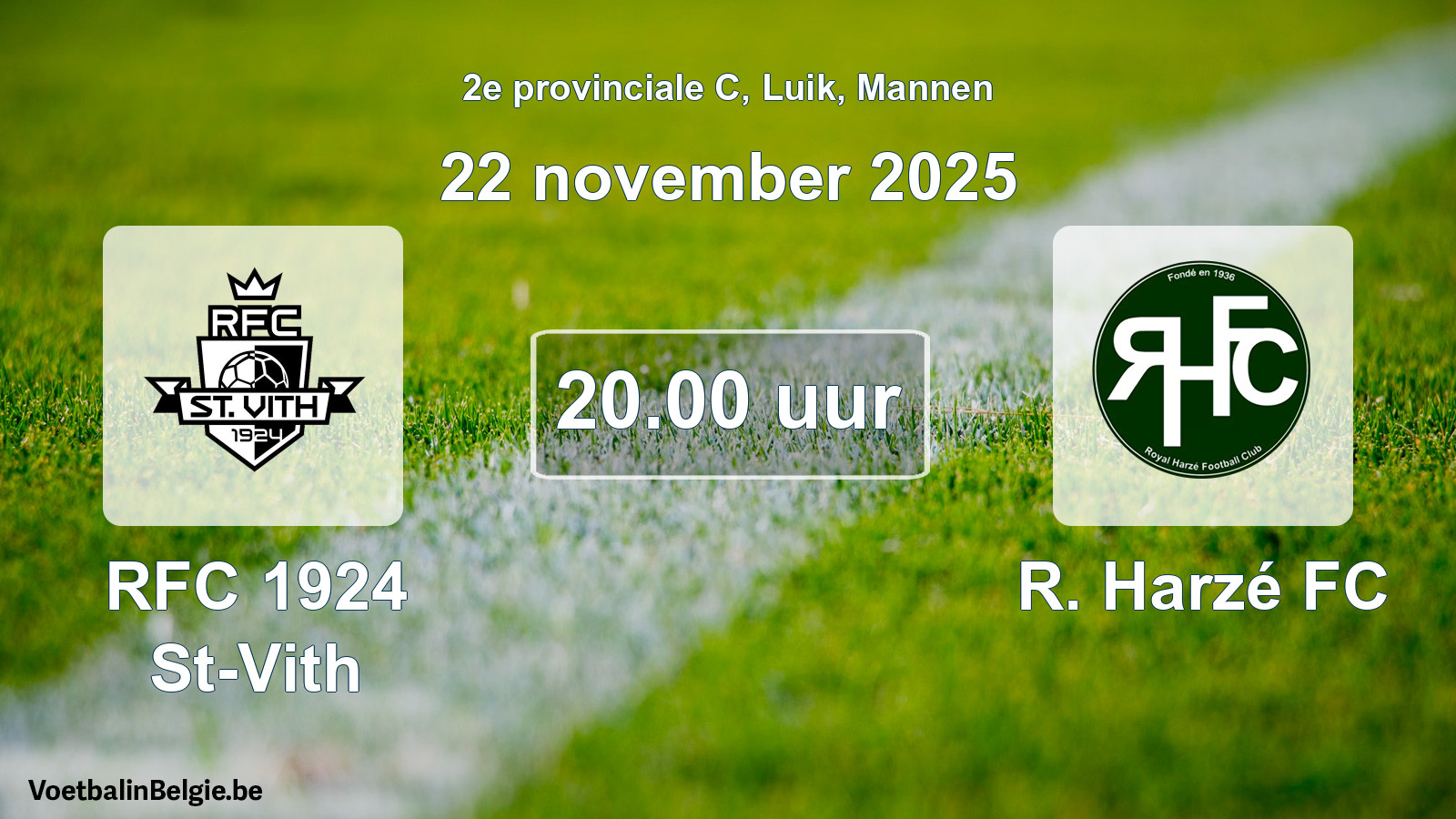 Match prévu football hommes: RFC 1924 St-Vith - R. Harzé FC (22 novembre 2025)