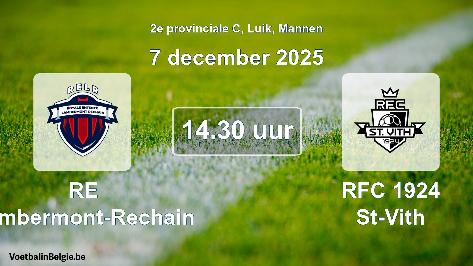 Match prévu football hommes: RE Lambermont-Rechain - RFC 1924 St-Vith (7 décembre 2025)