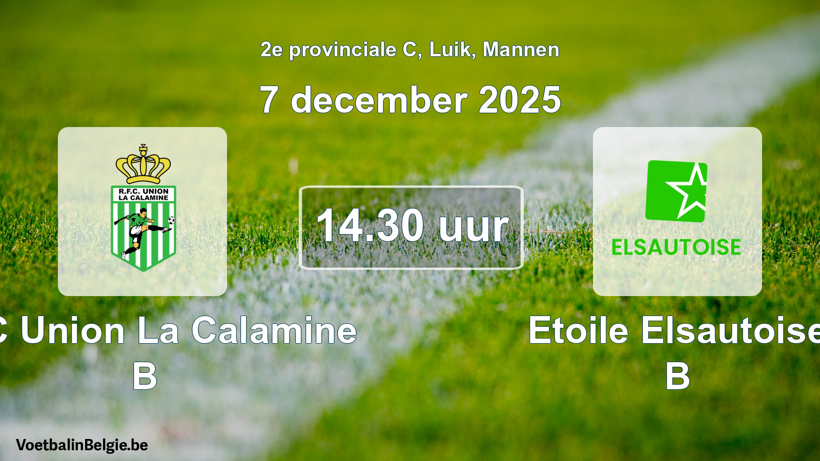 Match prévu football hommes: RFC Union La Calamine B - Etoile Elsautoise B (7 décembre 2025)
