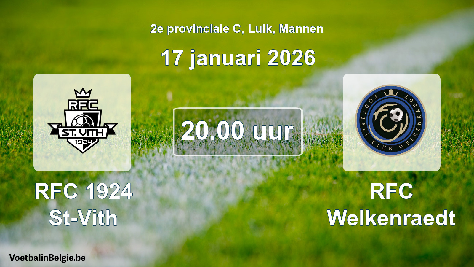 Match prévu football hommes: RFC 1924 St-Vith - RFC Welkenraedt (17 janvier 2026)