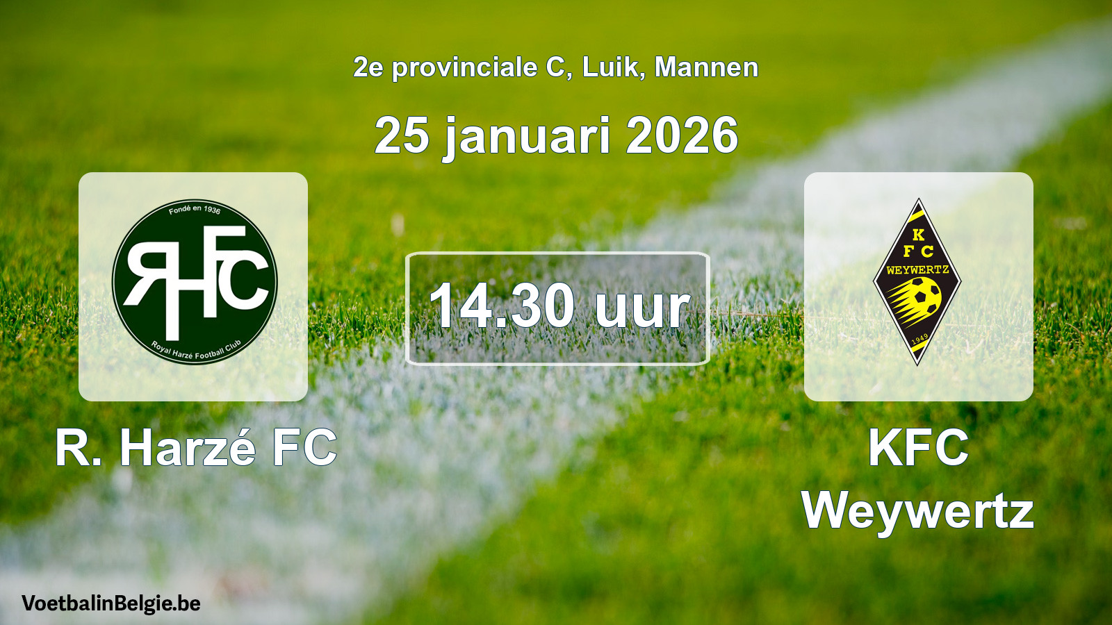 Scheduled match men football: R. Harzé FC - KFC Weywertz (25 January 2026)