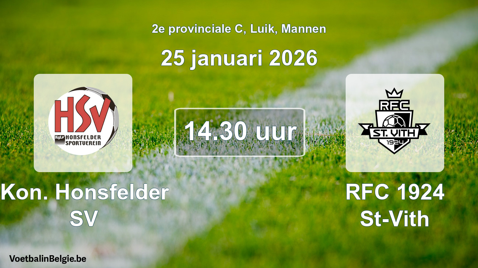 Match prévu football hommes: Kon. Honsfelder SV - RFC 1924 St-Vith (25 janvier 2026)