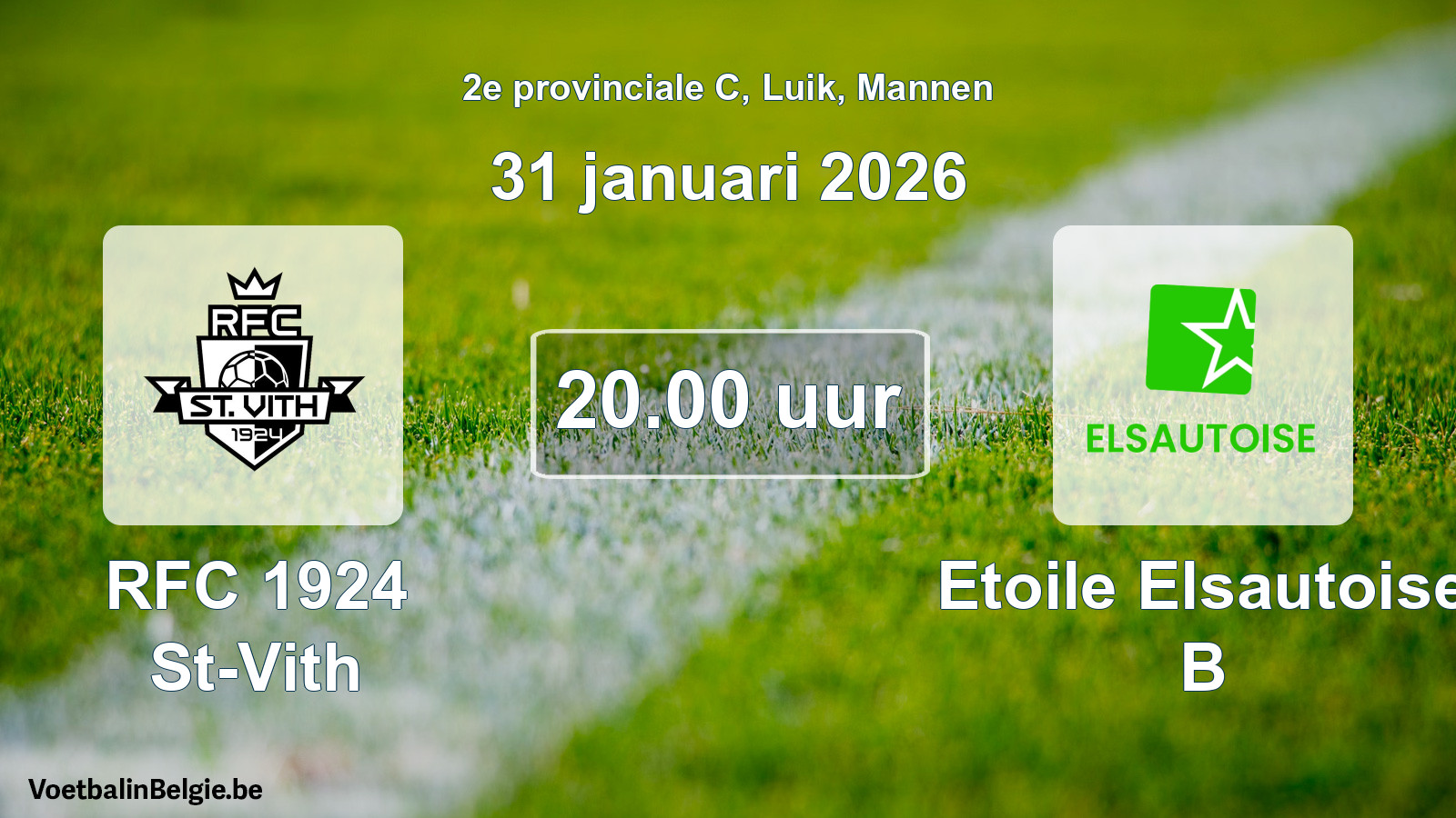 Match prévu football hommes: RFC 1924 St-Vith - Etoile Elsautoise B (31 janvier 2026)