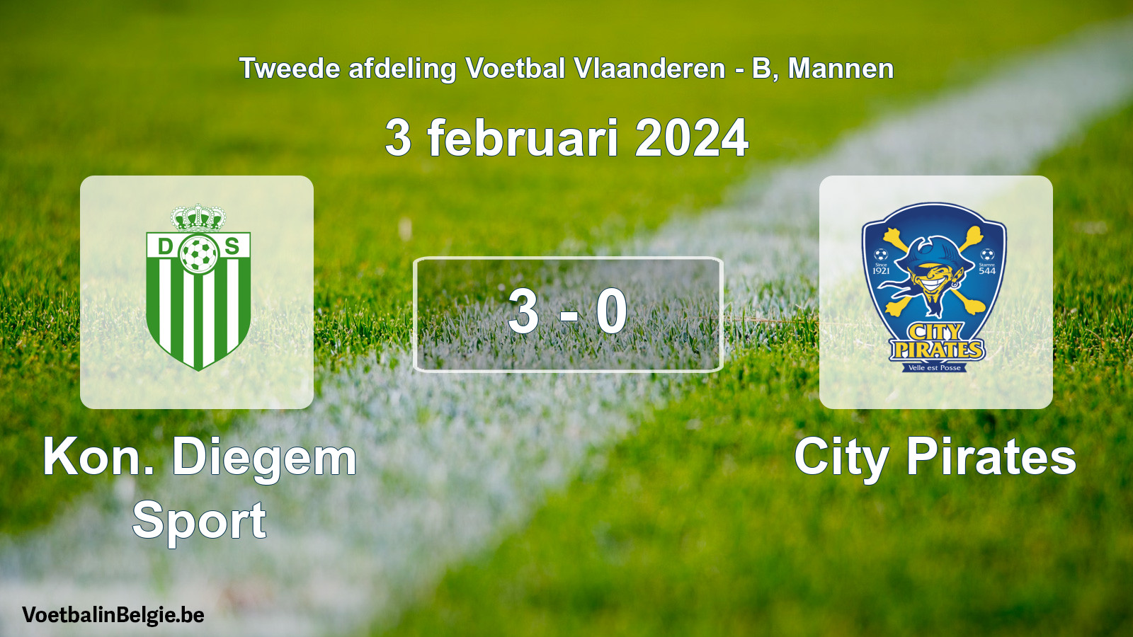 Gespeelde wedstrijd mannenvoetbal: Kon. Diegem Sport - City Pirates 3 - 0 (3 februari 2024)