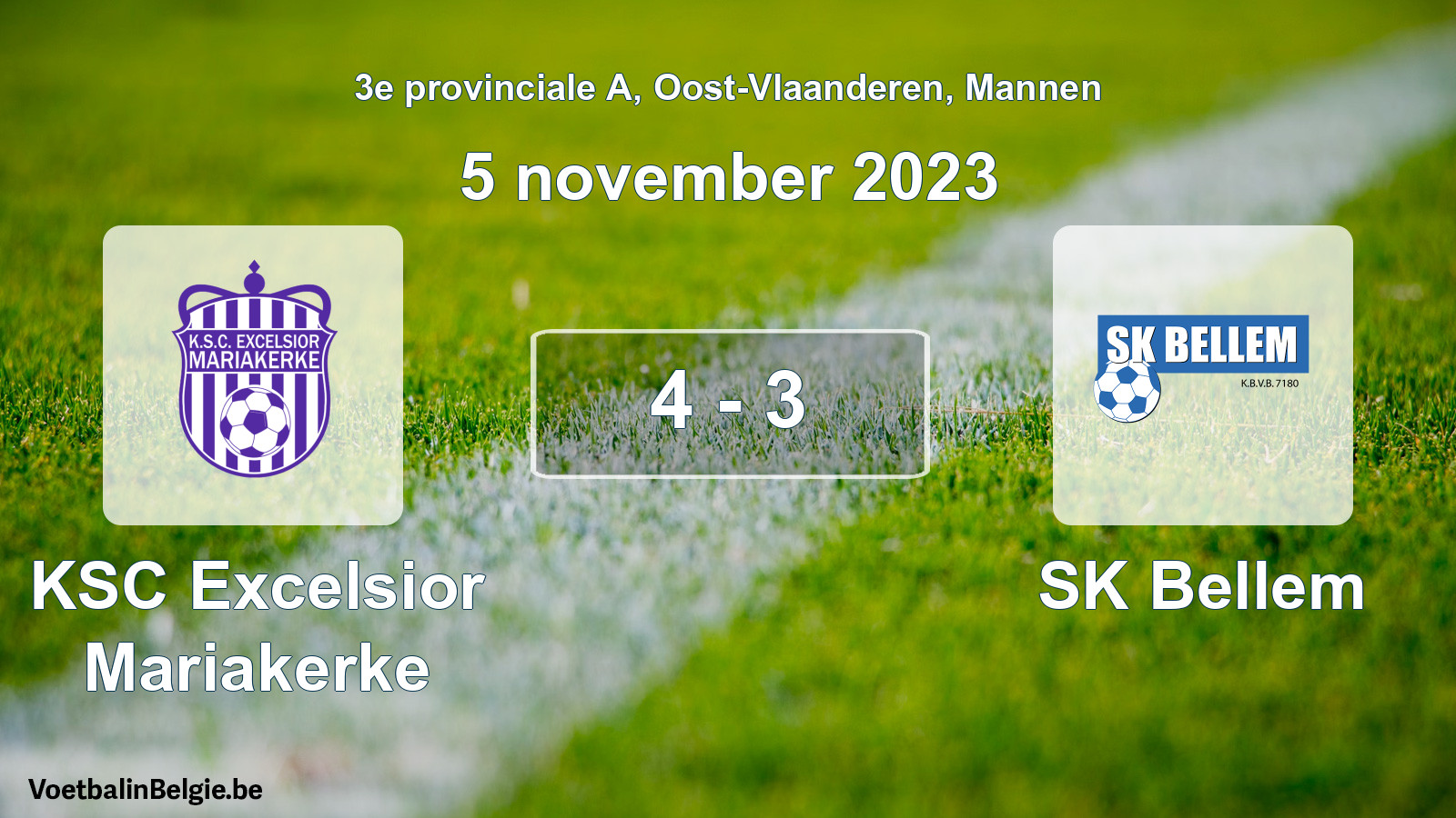 Gespeelde wedstrijd mannenvoetbal: KSC Excelsior Mariakerke - SK Bellem 4 - 3 (5 november 2023)