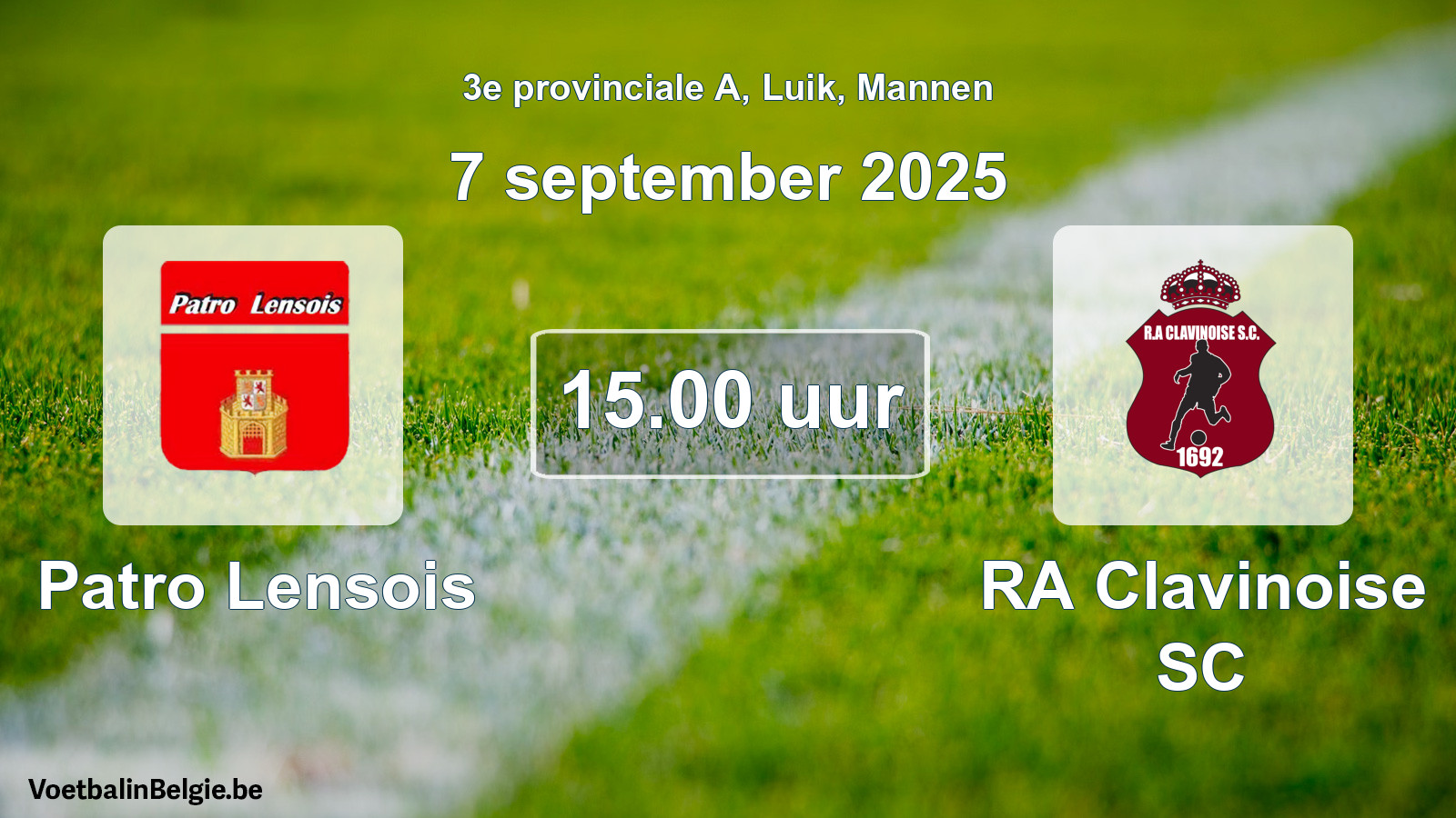 Scheduled match men football: Patro Lensois - RA Clavinoise SC (7 September 2025)