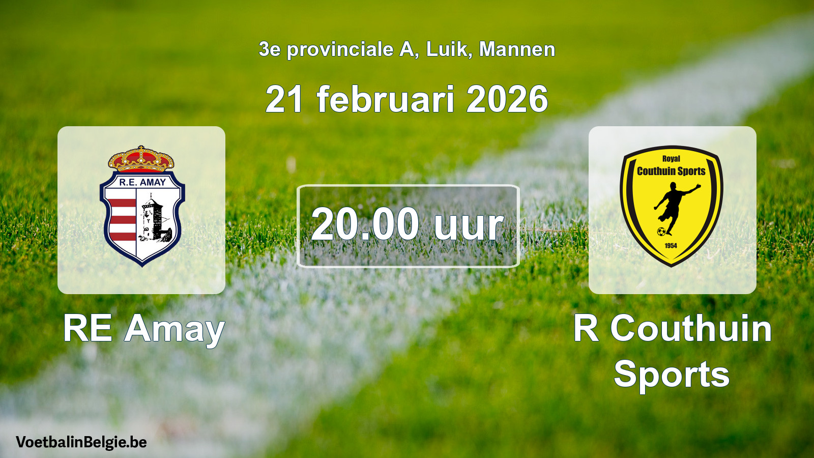 Scheduled match men football: RE Amay - R Couthuin Sports (21 February 2026)