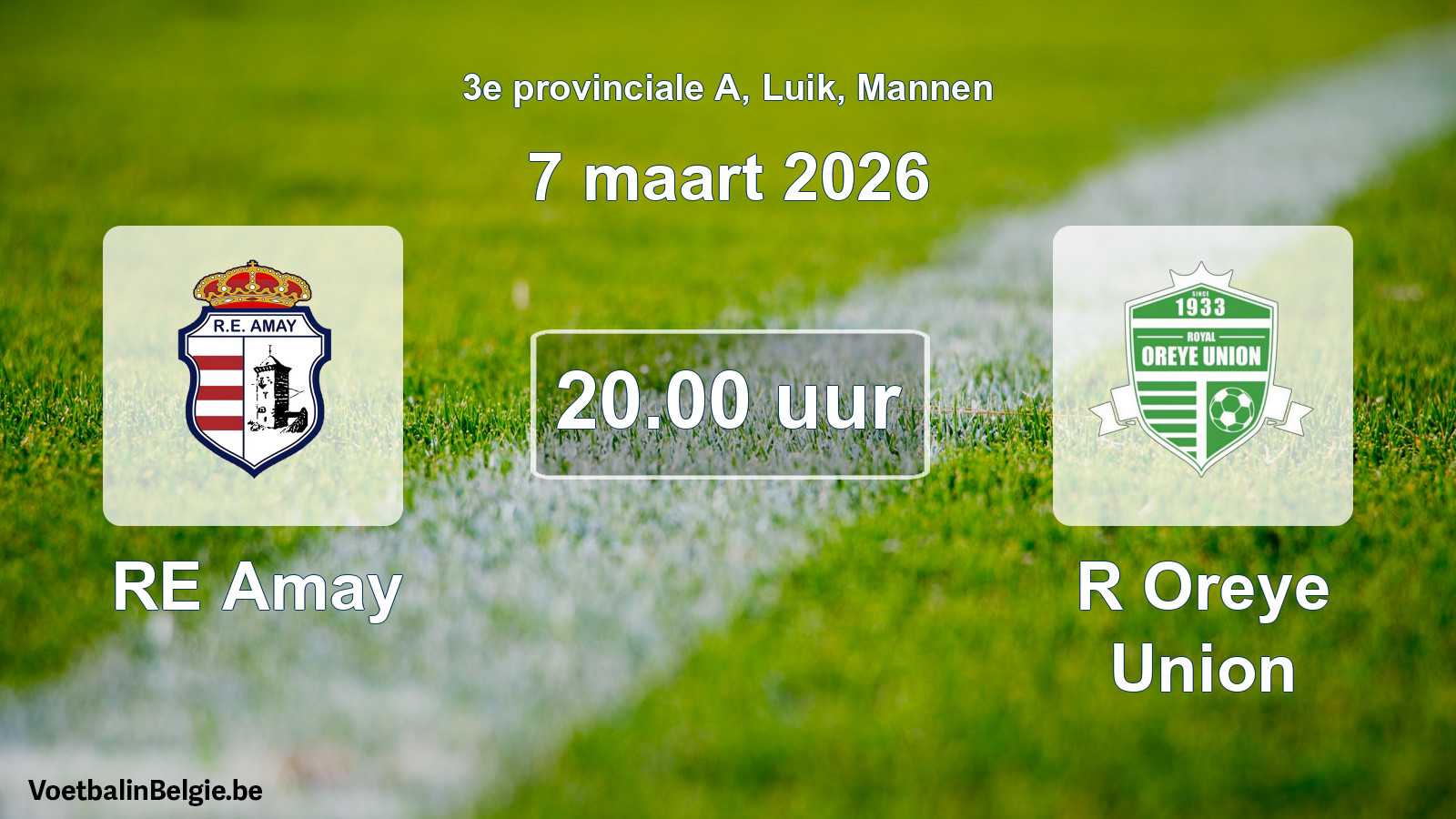Scheduled match men football: RE Amay - R Oreye Union (7 March 2026)