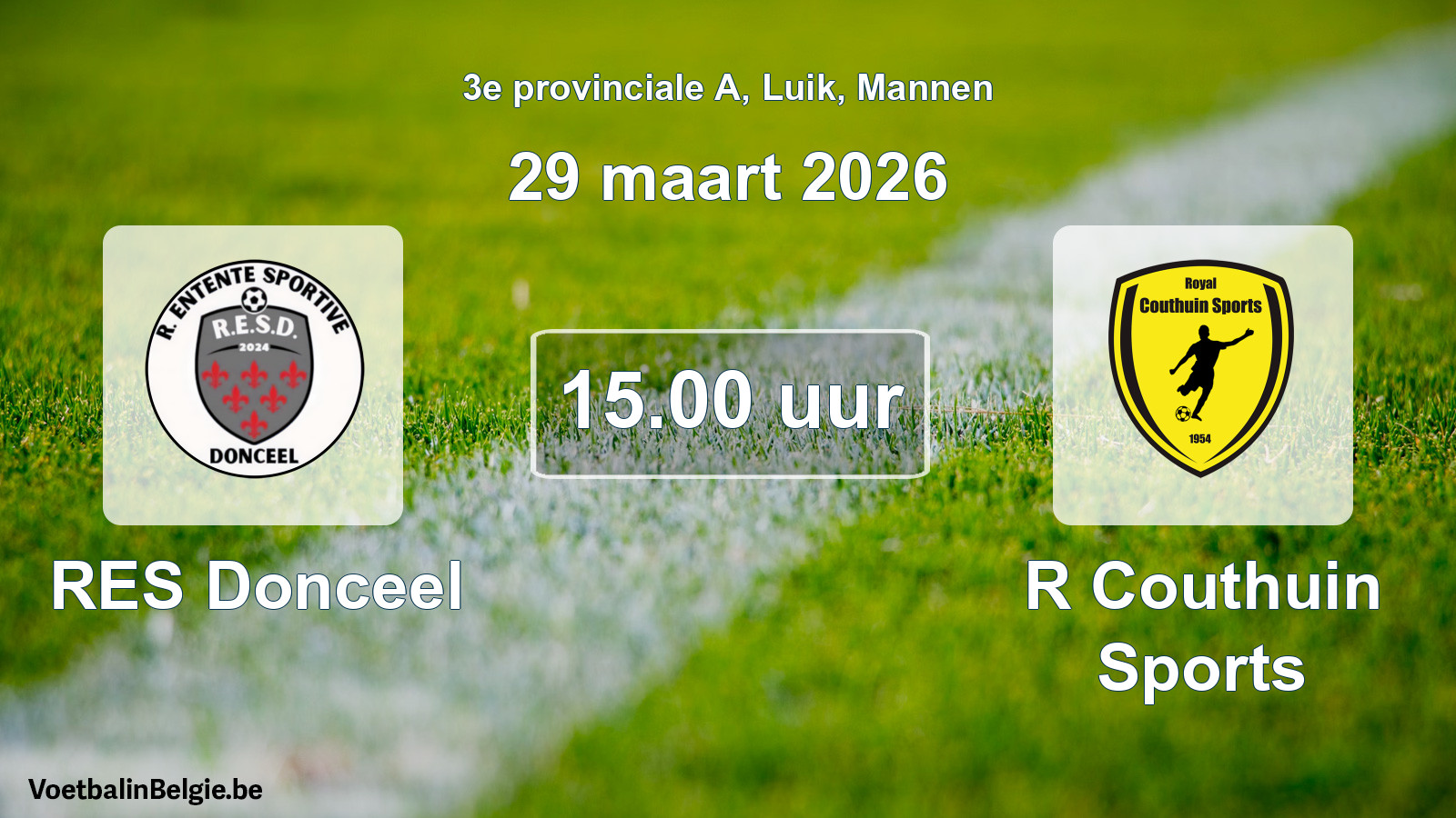 Scheduled match men football: RES Donceel - R Couthuin Sports (29 March 2026)