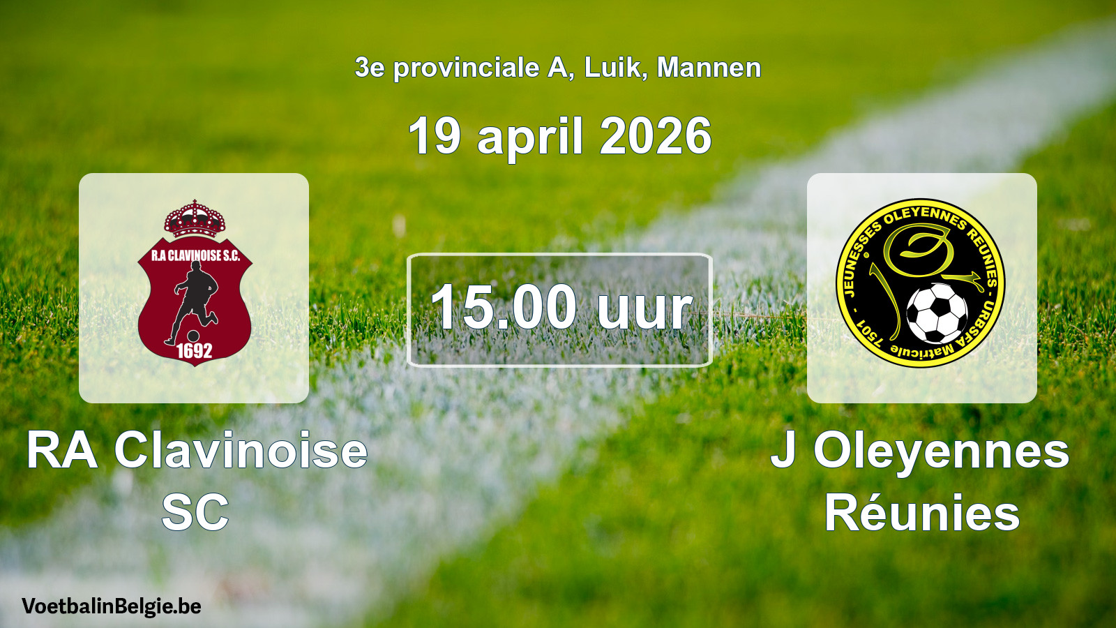 Geplande wedstrijd mannenvoetbal: RA Clavinoise SC - J Oleyennes Réunies (19 april 2026)