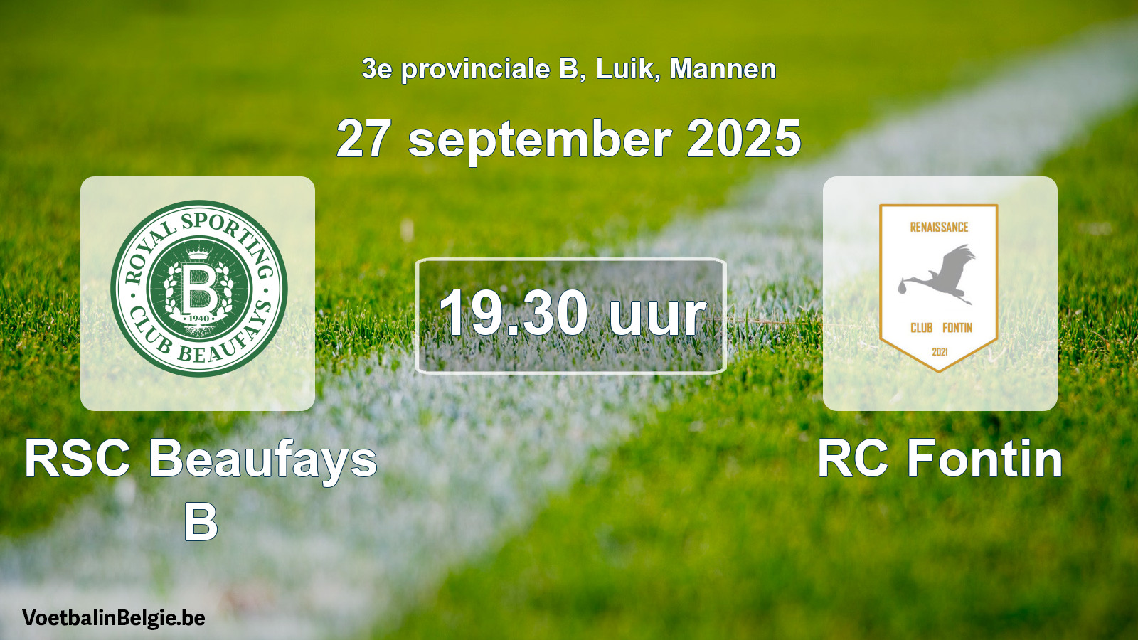 Scheduled match men football: RSC Beaufays B - RC Fontin (27 September 2025)