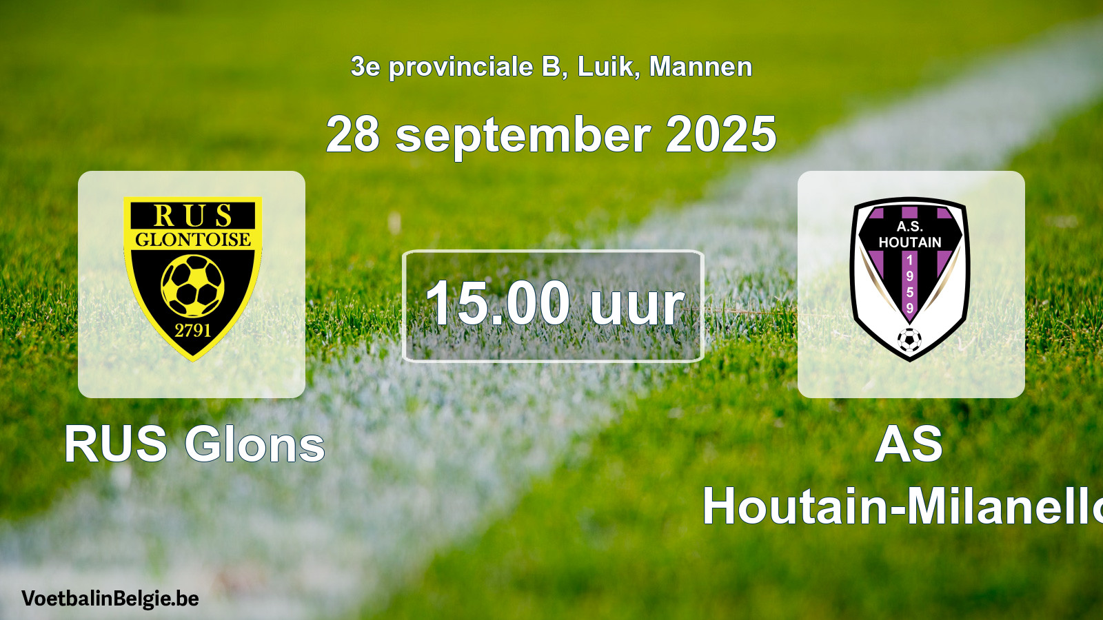 Geplantes Spiel männer-Fußball: RUS Glons - AS Houtain-Milanello (28 September 2025)