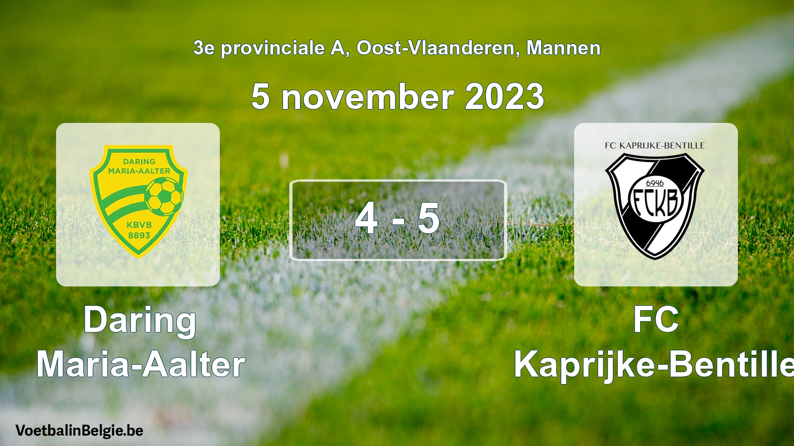 Gespeelde wedstrijd mannenvoetbal: Daring Maria-Aalter - FC Kaprijke-Bentille 4 - 5 (5 november 2023)
