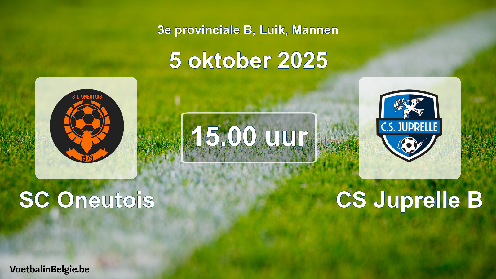 Match prévu football hommes: SC Oneutois - CS Juprelle B (5 octobre 2025)