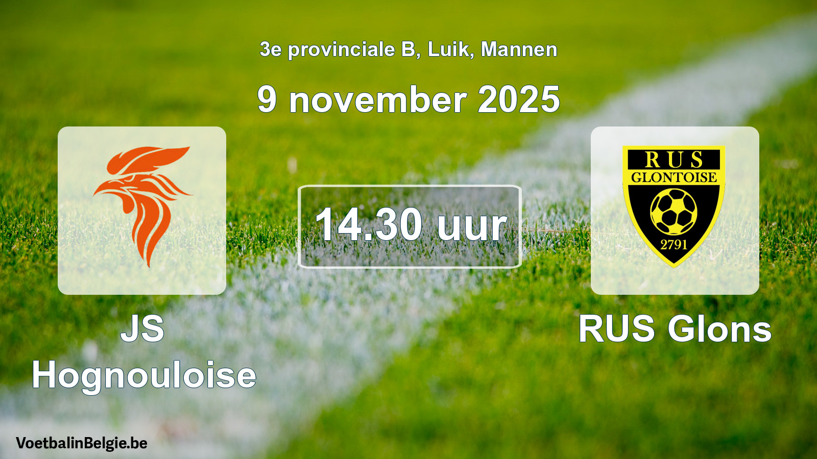 Scheduled match men football: JS Hognouloise - RUS Glons (9 November 2025)