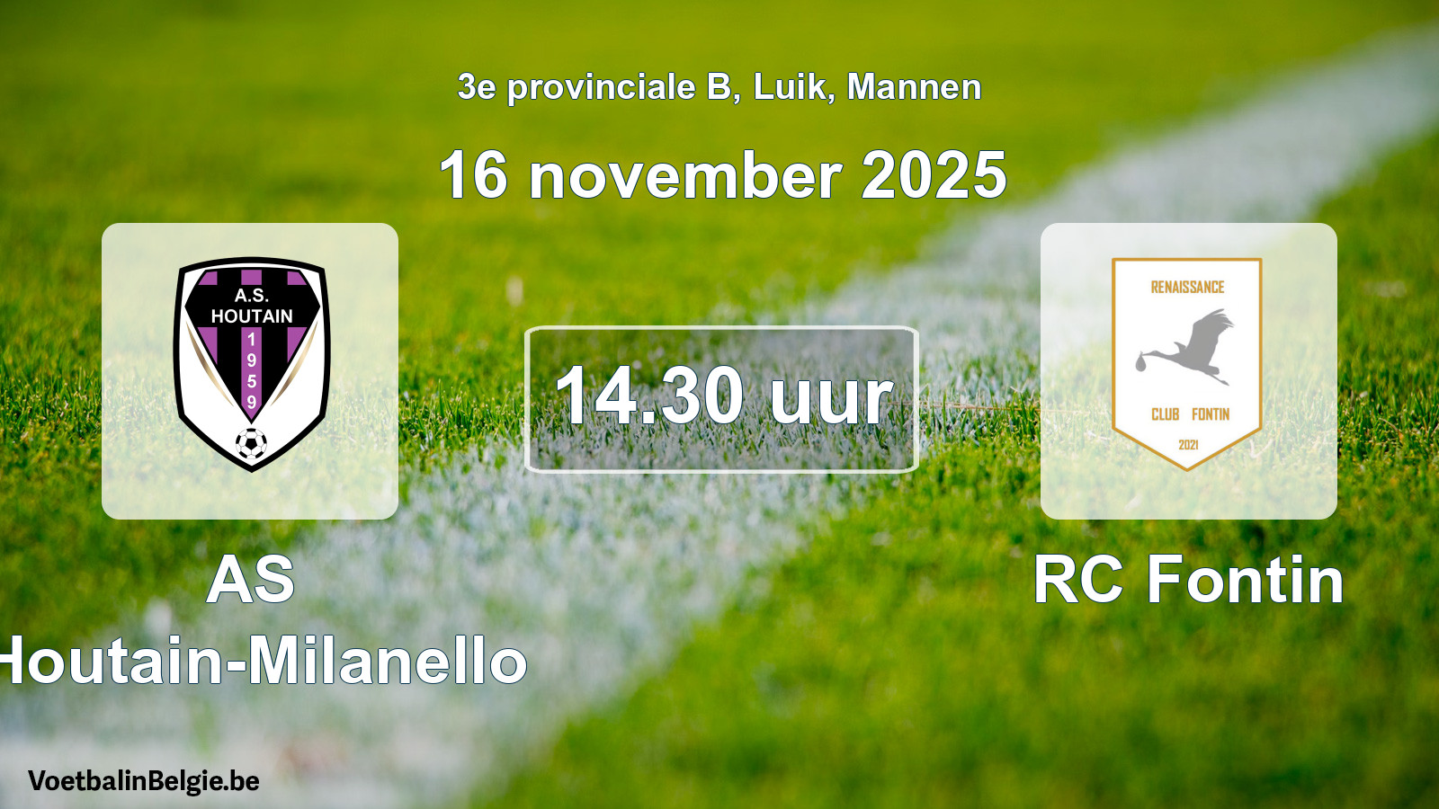 Scheduled match men football: AS Houtain-Milanello - RC Fontin (16 November 2025)