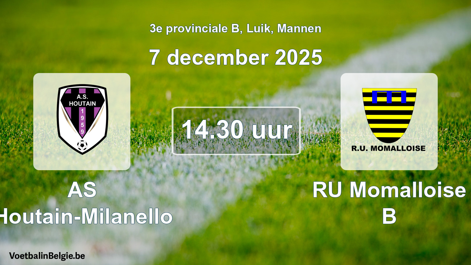 Geplantes Spiel männer-Fußball: AS Houtain-Milanello - RU Momalloise B (7 Dezember 2025)