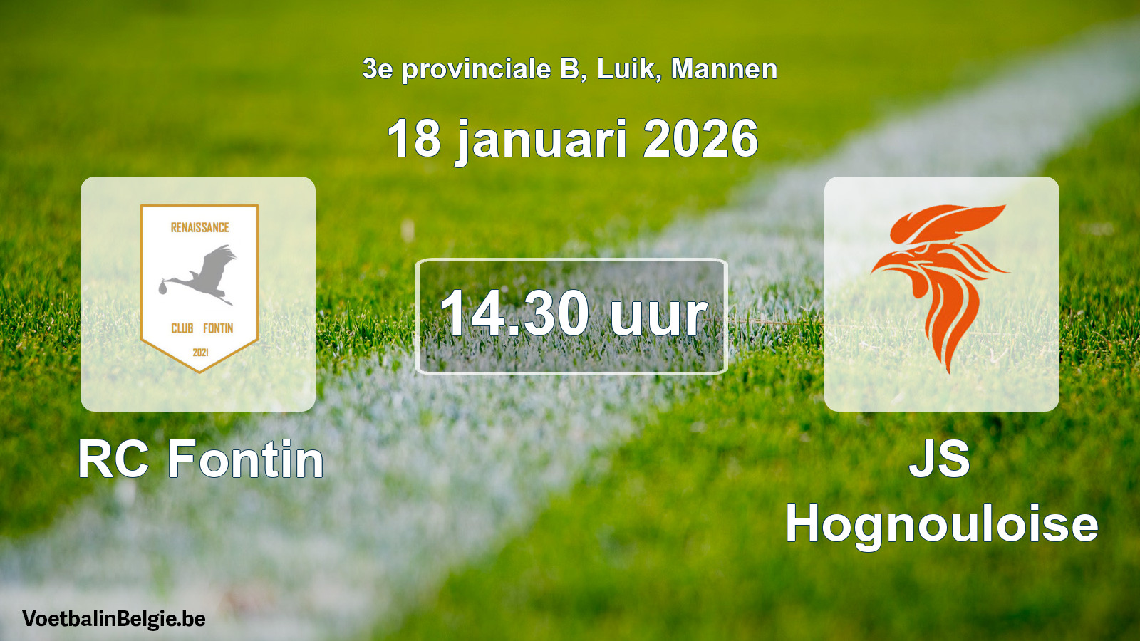 Match prévu football hommes: RC Fontin - JS Hognouloise (18 janvier 2026)
