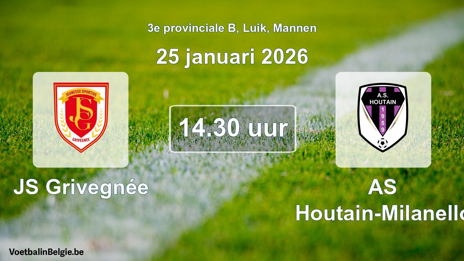 Scheduled match men football: JS Grivegnée - AS Houtain-Milanello (25 January 2026)